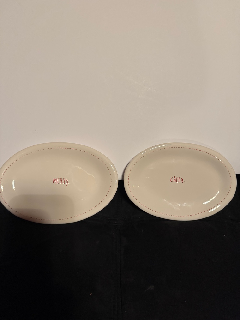 Rae Dunn Christmas Santa’s Helpers Merry and Cheer Holiday Oval Serving Plates